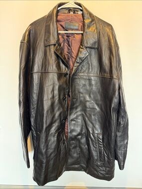 Alfani Black Leather Jacket with Brown Herringbone Lining
